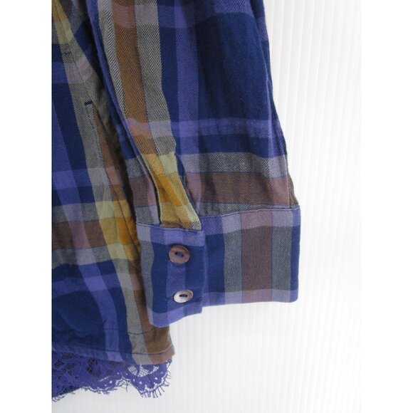 LOGO Lori Goldstein Top Small Button Down Shirt Plaid Pockets Lace - Picture 3 of 12